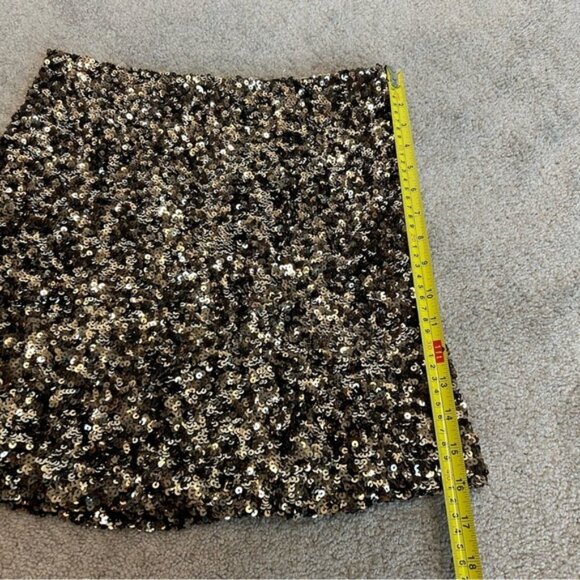 Zara Gold sequin metallic miniskirt stretchy Sz S lined side zip closure sparkly - Picture 9 of 12